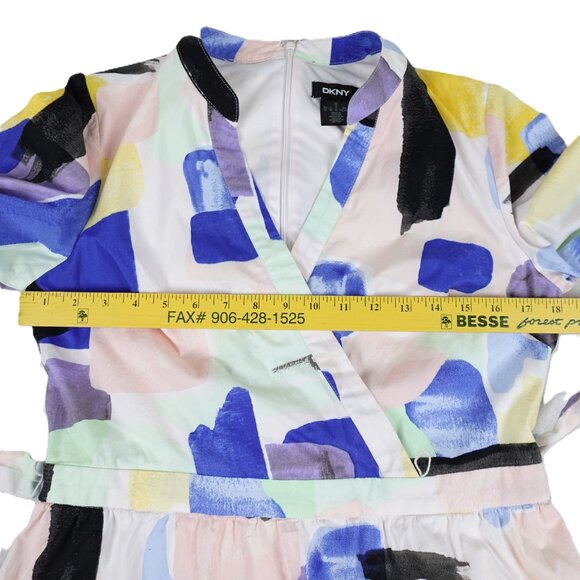 DKNY Abstract Print Balloon Sleeve Knee Length Dress - Picture 12 of 13